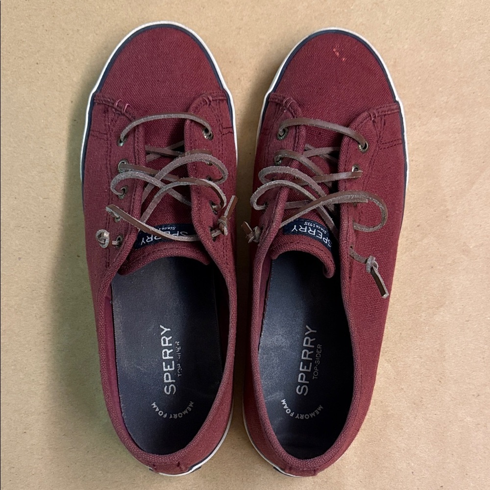 SPERRY Burgundy Canvas Sneakers - Women’s Comfy Slip-On Shoes - US Size 11 - Picture 4 of 13